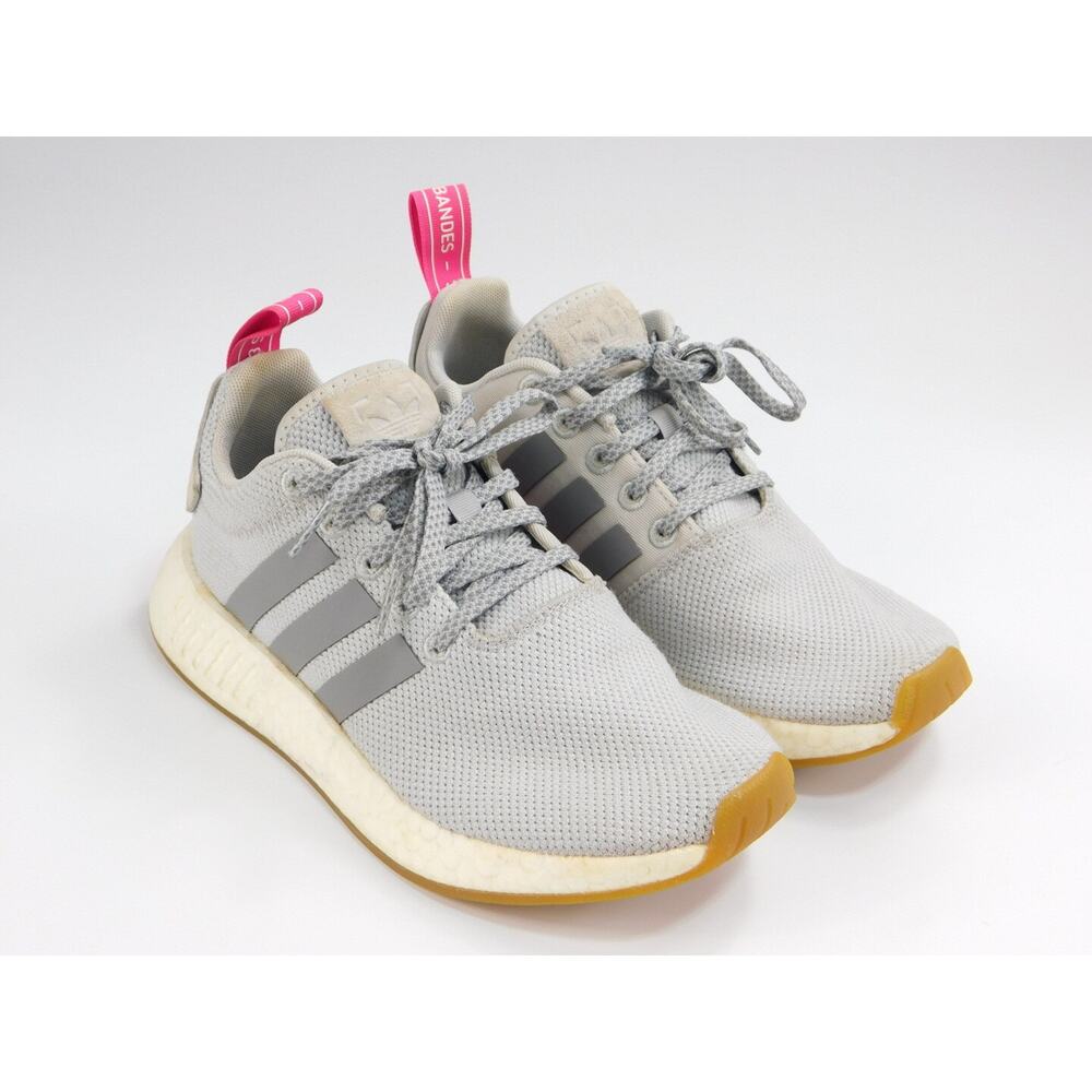 Womens Adidas NMD R2 Running Size 6.5 Shoes Gray White Pink Gum Sole BY9317